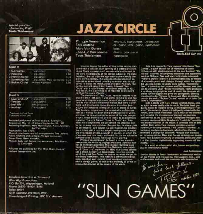 JAZZ CIRCLE - SUN GAMES 1982 9 TRACK EXCELLENT CONDITION - 33T
