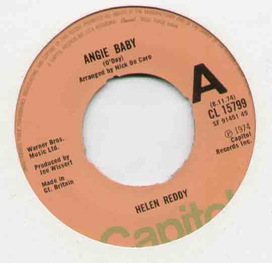 HELEN REDDY - ANGIE BABY VINYL MINT BUT MISSING CENTRE - 45T (SP 2 titres)