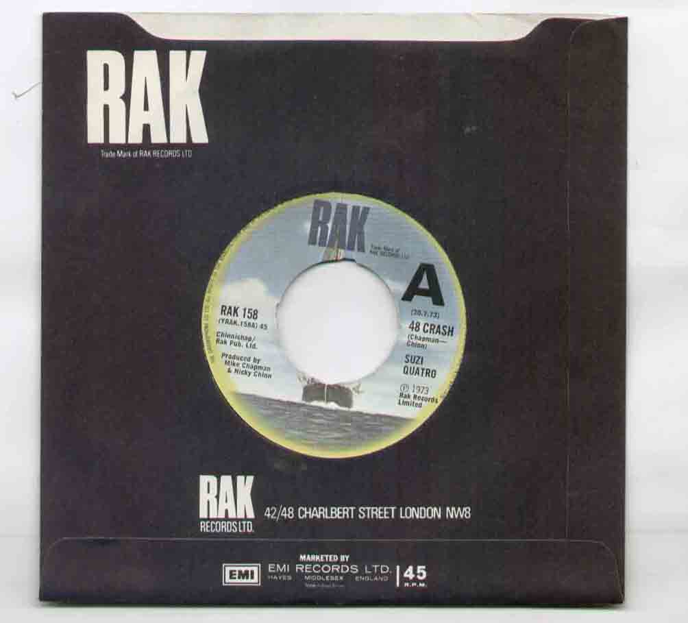SUZI QUATRO - 48 CRASH demo issue  with release date and large A on label - b/w little bitch blue - yellow ring on - 45T (SP 2 titres)