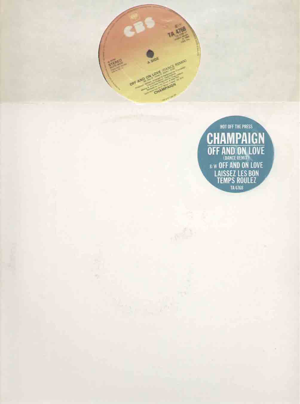 CHAMPAIGN - OFF AND ON LOVE FUNK BOOGIE 1984 UNPLAYED 3 TRACK DANCE REMIX - 12 inch 45 rpm