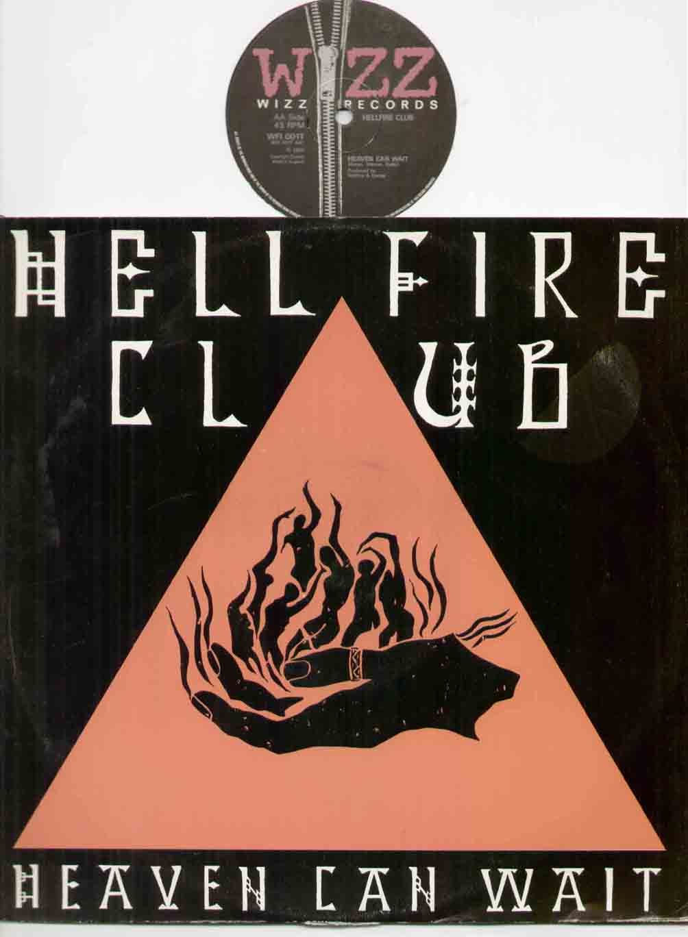 HELLFIRE CLUB - HEAVEN CAN WAIT b/w confession time - disc has some scuffing but plays ok - sleeve has some light we - 12 inch 45 rpm